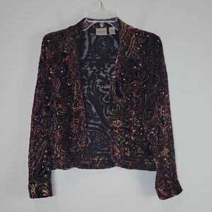 Chico's velvet burnout cardigan Collared open front small